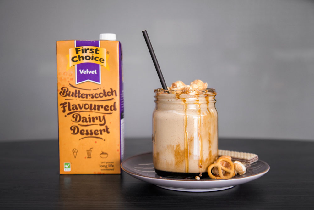 First Choice - Shake It! Butterscotch Velvet Milkshake with caramel popcorn and other toppings